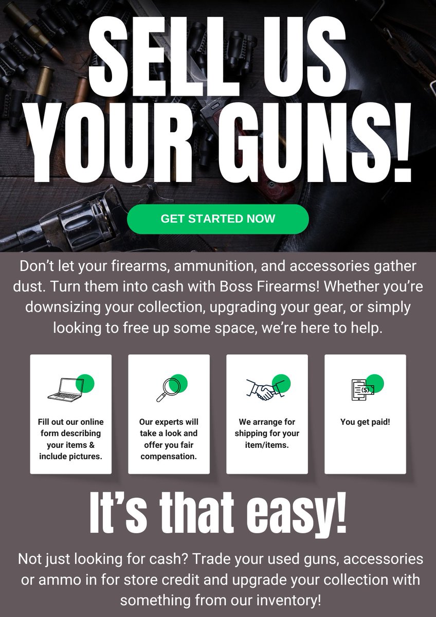 Do you have some guns or accessories just sitting in your closet? Let us take them off of your hands and get you paid!

bossfirearms.com/sell-us-your-g…