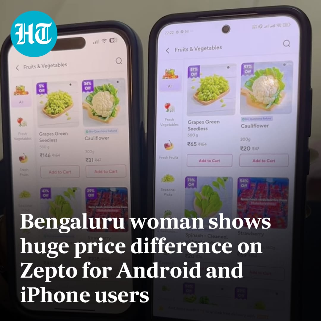 htTweets's tweet photo. A Bengaluru woman has uncovered fresh evidence highlighting how quick-commerce platforms adopt different pricing strategies for Apple and Android users.

Watch the viral video here: https://t.co/lTsHjh3cgX https://t.co/VyKrUgbHio