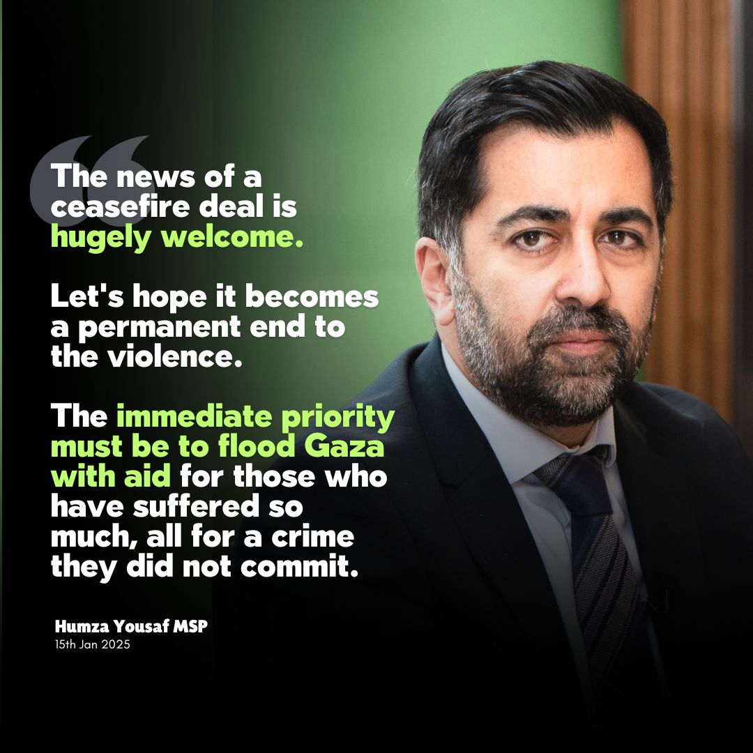 Thank God a ceasefire has been agreed.

Let us hope it is not just a gift for the incoming president but becomes a permanent ceasefire.

The immediate priority must be to flood Gaza with aid.

Hopefully, the people of Gaza and families of hostages sleep a little better tonight.