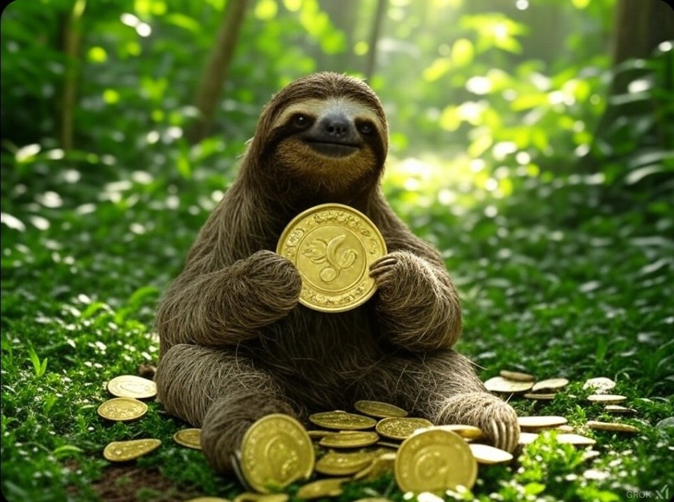 DevHonourable's tweet photo. Slowly but surely, this sloth is stacking his treasures. 🐌💰 Who needs speed when you've got patience? Join the slow wealth movement with $SLOTH #Slothanacoin #CryptoSloth #SlowAndSteady https://t.co/PYlrvX1Lux