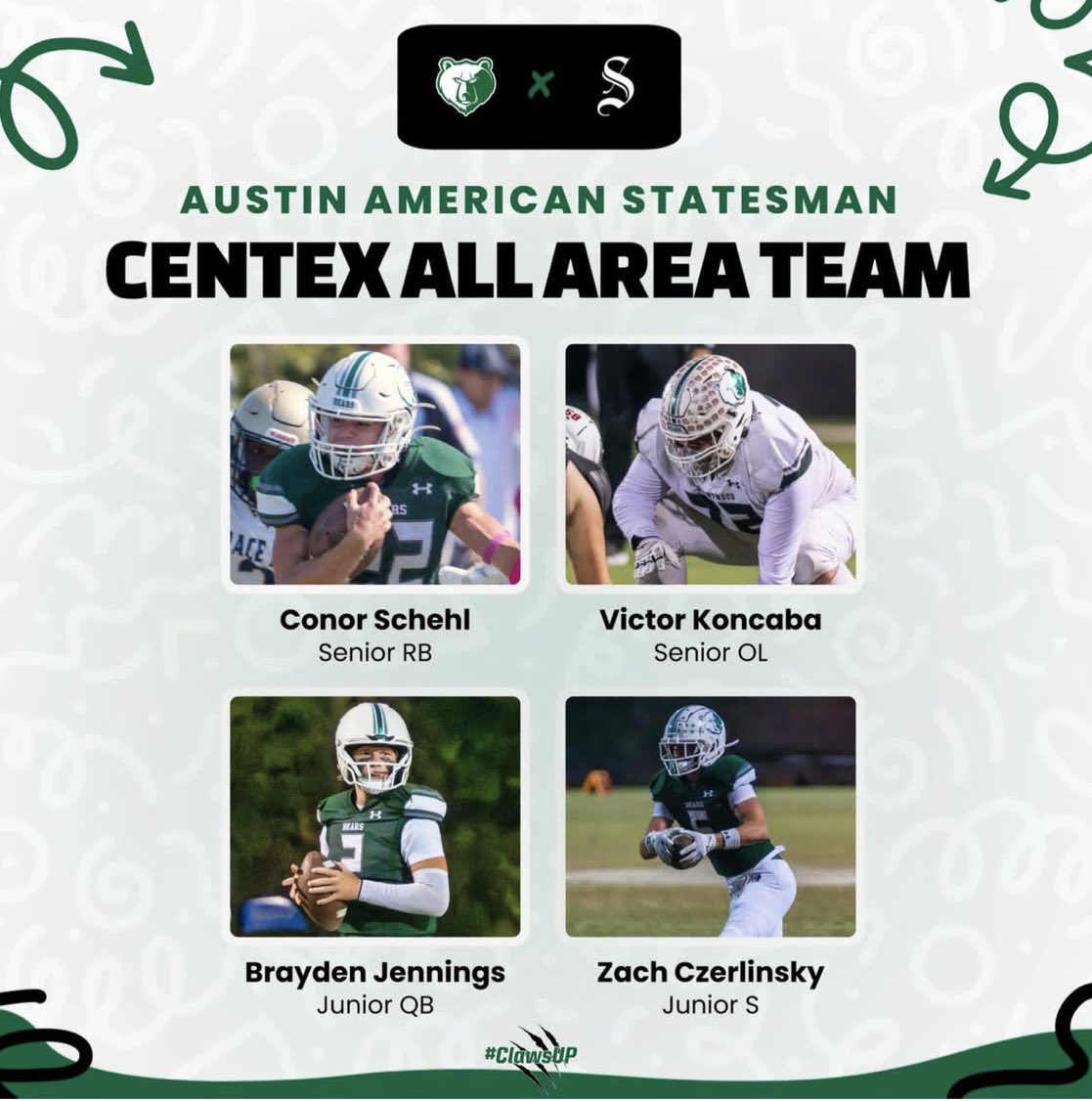 Brayden Jennings (@braydenjenn5) on Twitter photo Noticed by <a href="/statesman/">Austin Statesman</a> to be on the Centex All Area Team
<a href="/CoachZackJ74/">Coach Zack Jennings Sr.✝🇺🇸🏈</a> <a href="/coachchilly/">james childers</a> <a href="/Coach_Rauley/">Rauley Zaragoza</a> <a href="/scox9356/">SK Cox</a> <a href="/CoachJReardon/">Jeff Reardon</a> <a href="/ElcoHeadCoach/">ECC Head Coach</a> <a href="/SR_GriegoV/">Vincent Griego</a> <a href="/Coach_Tapper/">Coach Tapper</a> <a href="/CoachHarmening/">Kurt Harmening</a> <a href="/CoachJayNovak/">Coach Novak</a> <a href="/Coach_Claborn/">Coach Logan Claborn</a> <a href="/CoachMaskSU/">Coach Nick Mask</a> Noticed by <a href="/statesman/">Austin Statesman</a> to be on the Centex All Area Team
<a href="/CoachZackJ74/">Coach Zack Jennings Sr.✝🇺🇸🏈</a> <a href="/coachchilly/">james childers</a> <a href="/Coach_Rauley/">Rauley Zaragoza</a> <a href="/scox9356/">SK Cox</a> <a href="/CoachJReardon/">Jeff Reardon</a> <a href="/ElcoHeadCoach/">ECC Head Coach</a> <a href="/SR_GriegoV/">Vincent Griego</a> <a href="/Coach_Tapper/">Coach Tapper</a> <a href="/CoachHarmening/">Kurt Harmening</a> <a href="/CoachJayNovak/">Coach Novak</a> <a href="/Coach_Claborn/">Coach Logan Claborn</a> <a href="/CoachMaskSU/">Coach Nick Mask</a>