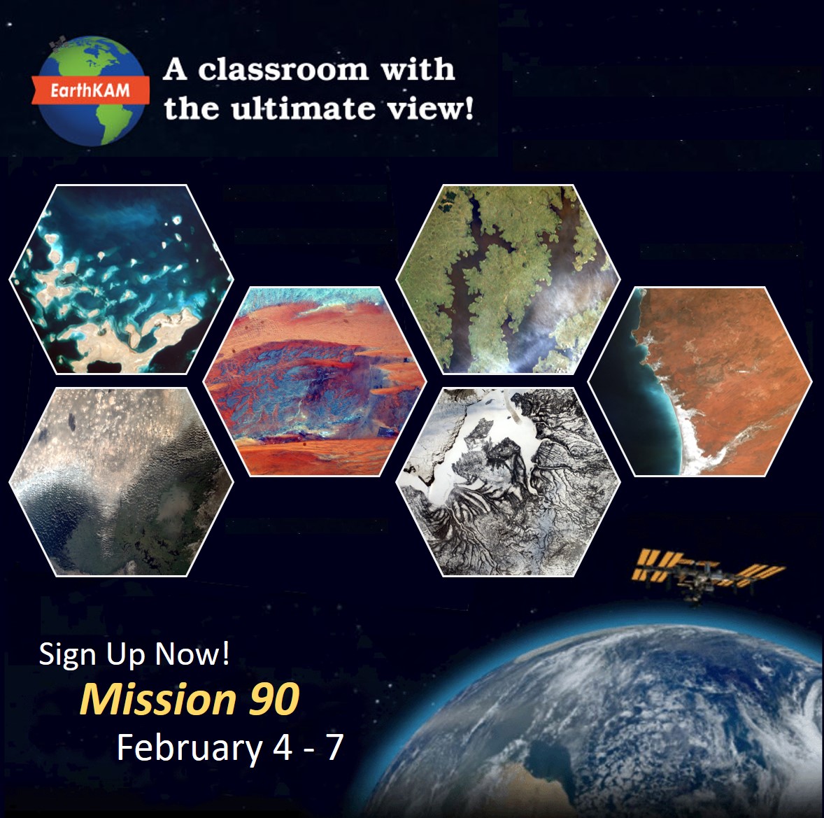 We're excited to announce our first mission of the new year! Sign up now to participate in EarthKAM's 90th mission which starts on February 4th! Any school, homeschool or youth organization can participate for FREE, visit earthkam.org to learn more.