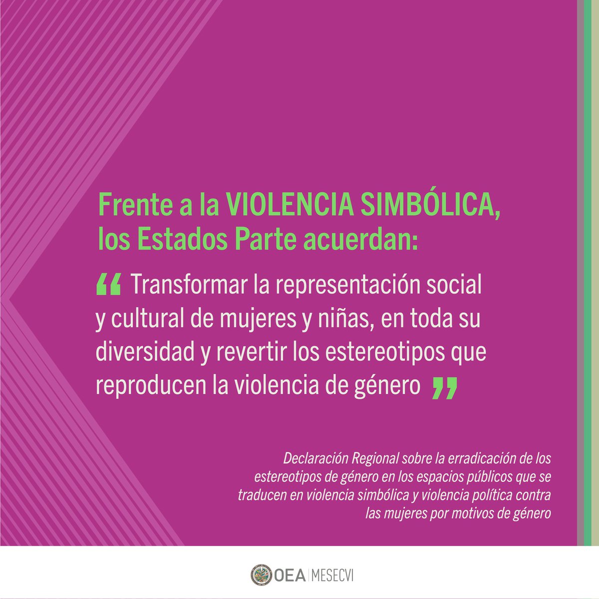 MESECVI-OEA CEVI (@mesecvi) on Twitter photo 👉🏻 Erradicar la violencia simbólica contra las mujeres es tarea de todos y todas.
📄En la Declaración Regional sobre violencia simbólica de <a href="/MESECVI/">MESECVI-OEA CEVI</a>, los Estados se comprometen a crear campañas que sensibilicen y concienticen a la población sobre el tema 🟪 👉🏻 Erradicar la violencia simbólica contra las mujeres es tarea de todos y todas.
📄En la Declaración Regional sobre violencia simbólica de <a href="/MESECVI/">MESECVI-OEA CEVI</a>, los Estados se comprometen a crear campañas que sensibilicen y concienticen a la población sobre el tema 🟪