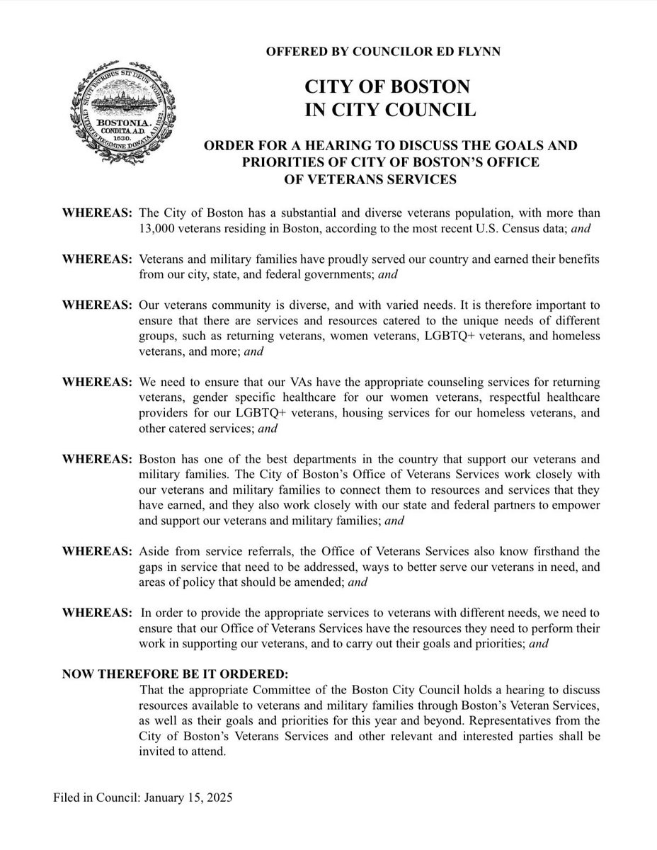 EdforBoston's tweet image. Re-filed hearing order to discuss goals &amp;amp; priorities @BostonVets. Also filed hearing to discuss new cancer presumptions announced by @DeptVetAffairs. Critical that we continue to support &amp;amp; raise awareness on benefits our veterans &amp;amp; military families earned &amp;amp; deserve. #bospoli