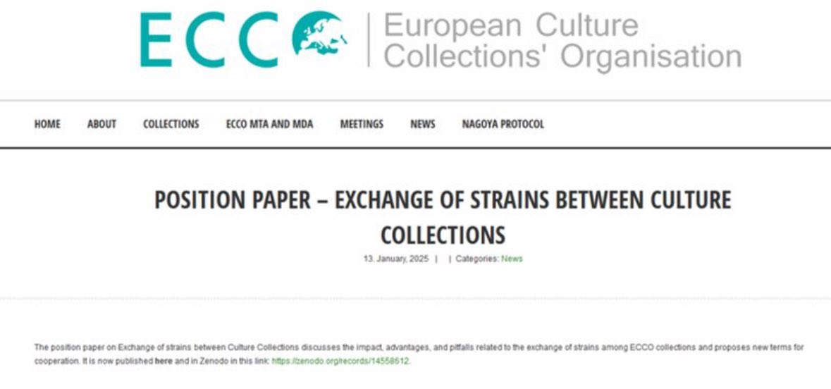 🔊The position paper on "Exchange of strains between Culture Collections" is now published here : 
bit.ly/3Wl1FTH

It discusses the impact, advantages, and pitfalls related to the exchange of strains among ECCO collections and proposes new terms for cooperation.
🧫 🦠 🔬