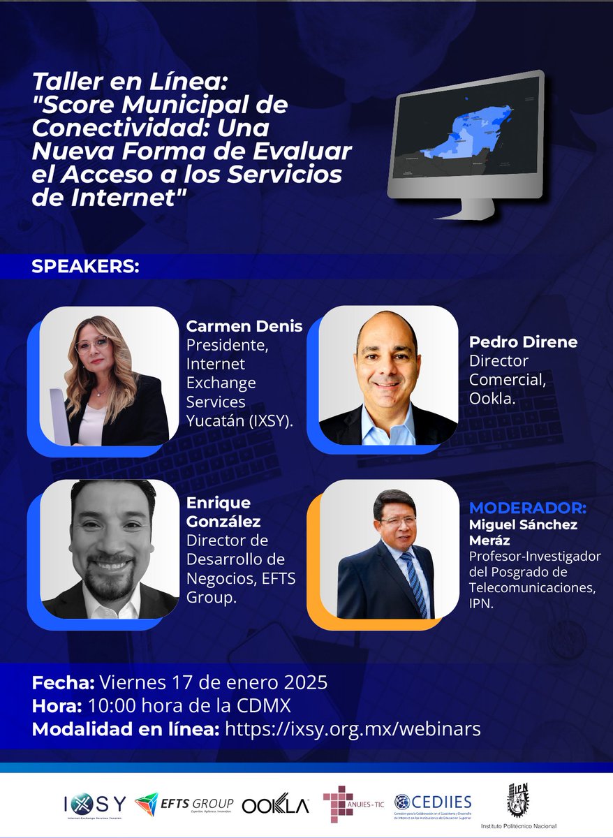 🌐 ¡Aún Estás a Tiempo de Unirte a Nuestro Taller!

"Score Municipal de Conectividad: Una Nueva Forma de Evaluar el Acceso a los Servicios de Internet"  

¡Regístrate ahora y acompáñanos!  
🔗 ixsy.org.mx/webinars

#ConectividadDigital #DatosMasivos