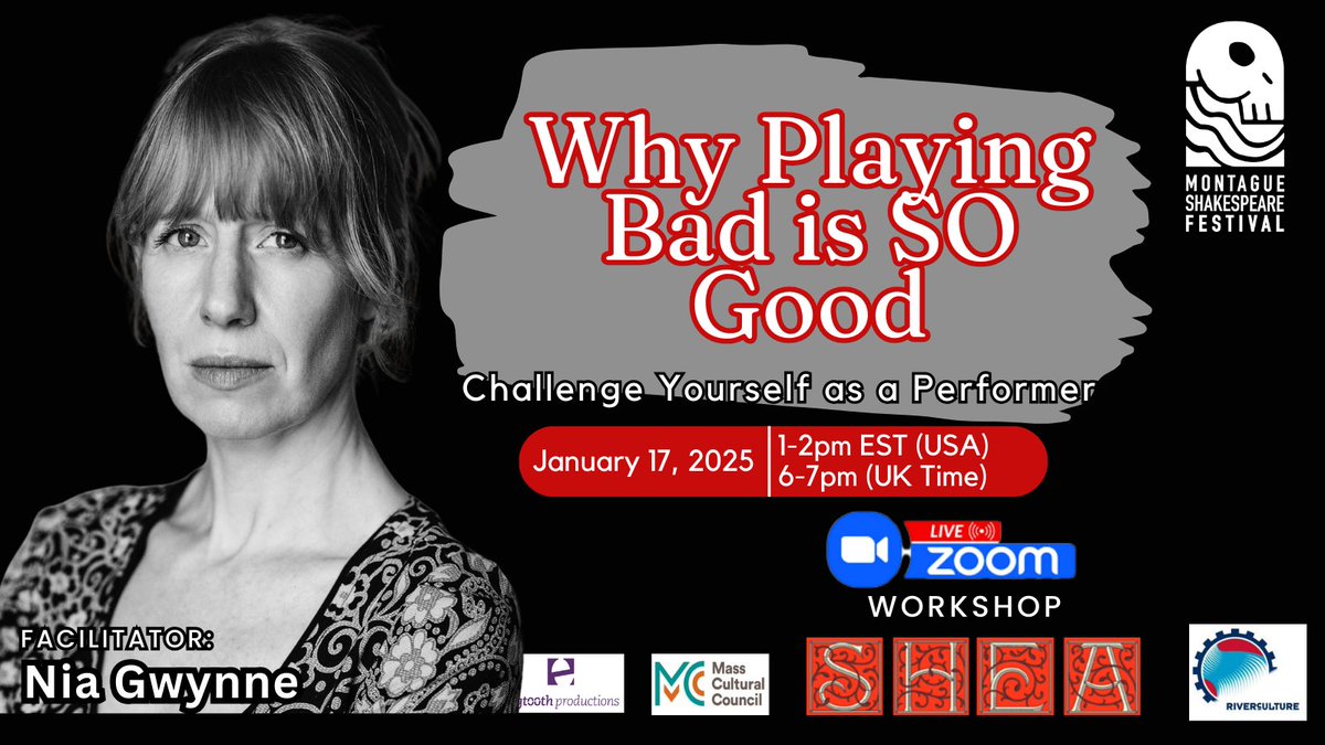 “Why Playing Bad is SO Good”
Peering into the Bard's Problem Characters

Join Us FRIDAY for an Exclusive Zoom Workshop!
Facilitator: Nia Gwynne (Actress, Royal Shakespeare Company)
Zoom Workshop Schedule: January 17, 2025
1:00–2:00 PM EST (USA) / 6:00–7:00 PM (UK Time)
Price: