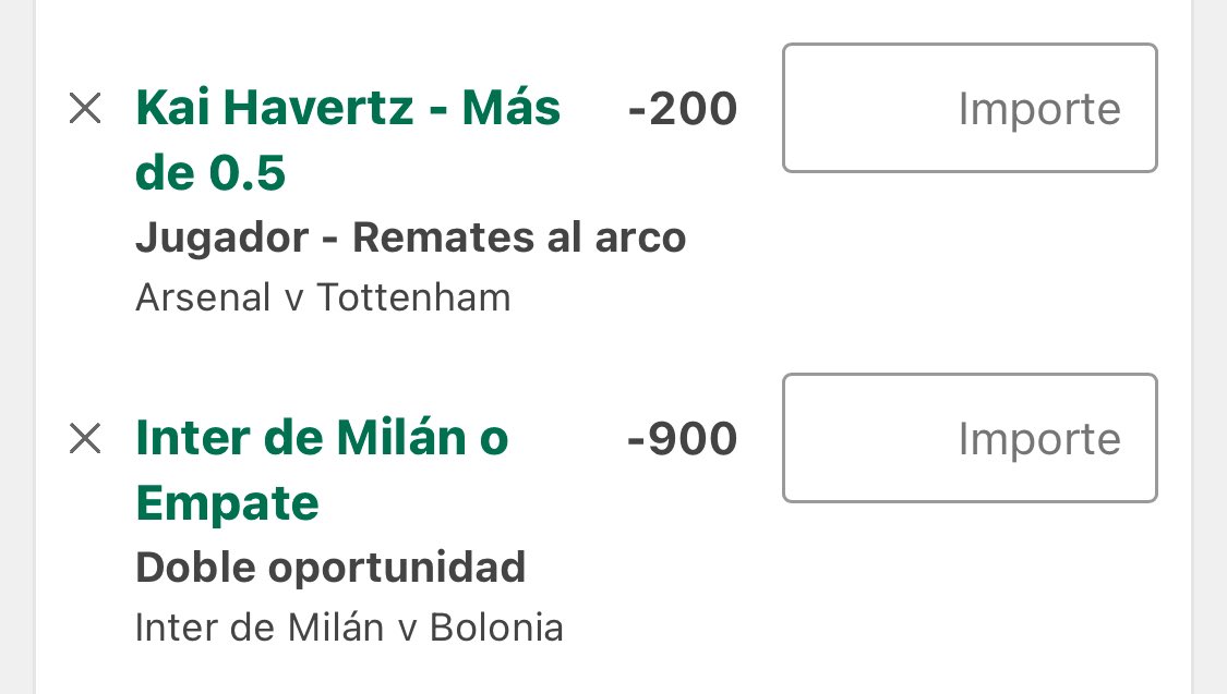 PICK 23 FUTBOL

-Kai Havertz 0.5 remates al arco +
-Doble oportunidad Milán 

#Arsenal #Tottenham #InterMilan