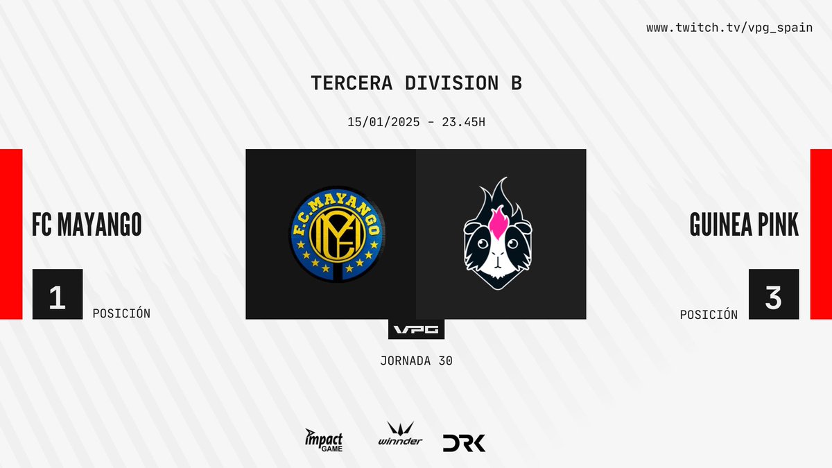 Virtual Pro Gaming España (@vpg_spain) on Twitter photo 🏆 SUPERLIGA <a href="/ImpactGame_es/">Impact Game</a>
🗓️ JORNADA 29-30
⏰ 23:45
📺 <a href="/FCMayango/">FC Mayango</a> 🆚 <a href="/GuineaPinkClub/">Guinea Pink 🏳️🌈</a>
🎙️ <a href="/Mati_Bernstein/">Mati Bernstein 🎤</a> <a href="/jordiprods/">Jordi 🎙</a>
📹<a href="/xLuXoRzZ/">Diego</a>
✍️ ¡La liga en Tercera División B en juego!
#TuEresVPG #Apoyaeldirecto <a href="/WINNDERcom/">WINNDER</a> <a href="/DRKsportsES/">DRK Sports</a> 🏆 SUPERLIGA <a href="/ImpactGame_es/">Impact Game</a>
🗓️ JORNADA 29-30
⏰ 23:45
📺 <a href="/FCMayango/">FC Mayango</a> 🆚 <a href="/GuineaPinkClub/">Guinea Pink 🏳️🌈</a>
🎙️ <a href="/Mati_Bernstein/">Mati Bernstein 🎤</a> <a href="/jordiprods/">Jordi 🎙</a>
📹<a href="/xLuXoRzZ/">Diego</a>
✍️ ¡La liga en Tercera División B en juego!
#TuEresVPG #Apoyaeldirecto <a href="/WINNDERcom/">WINNDER</a> <a href="/DRKsportsES/">DRK Sports</a>