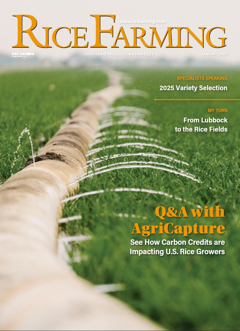 Check out AgriCapture in this month's <a href="/RiceFarming/">Rice Farming</a>  Magazine!

“There are lots of places you could generate a carbon credit, but to drive meaningful water savings, there are few places where you can have the level of impact that you can have in the rice sector,” said president