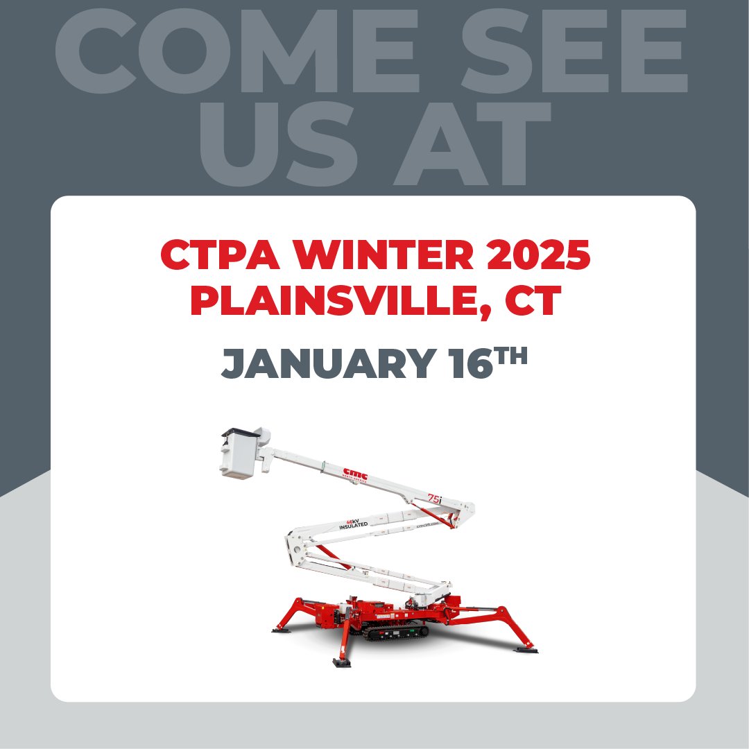 cmcliftna's tweet photo. Join us at the CTPA Winter meeting tomorrow in Plainsville, CT at the Aqua Turf Club! Demo models from our Arbor Pro® series and the CMC 75i, and also check out some of our Carlton equipment on display. We hope to see you there! #cmclift #cmcliftna #treecare https://t.co/EpRIH9Farg