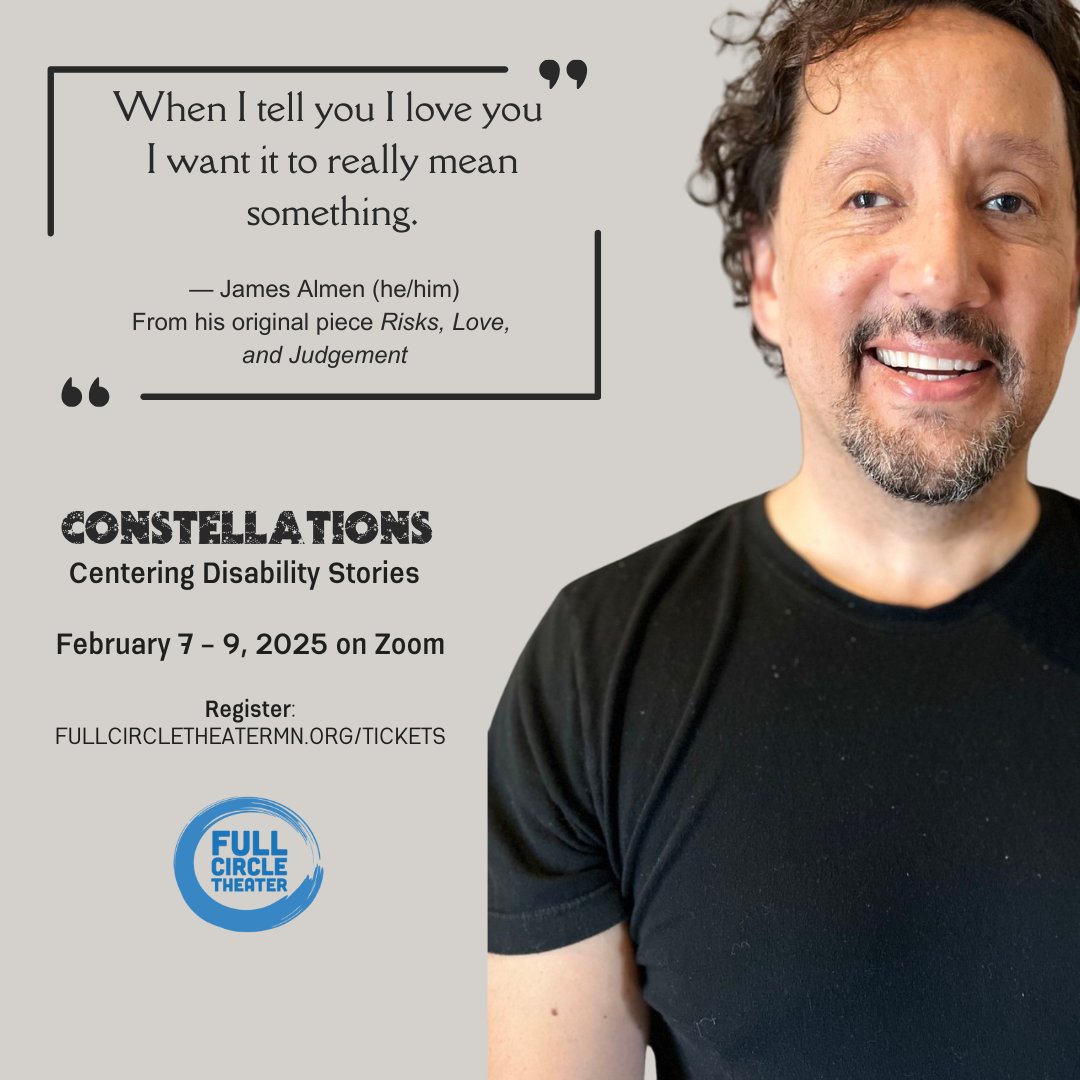 fullcirclethr's tweet image. Reserve your tickets for James Almen playwriting debut! RISKS, LOVE, AND JUDGEMENT by James Almen, as part of CONSTELLATIONS: CENTERING DISABILITY STORIES THROUGH THEATER, runs February 7 - 9, 2025.

fullcircletheatermn.org/tickets

#fctcConstellations #fctc #fullcircletheater