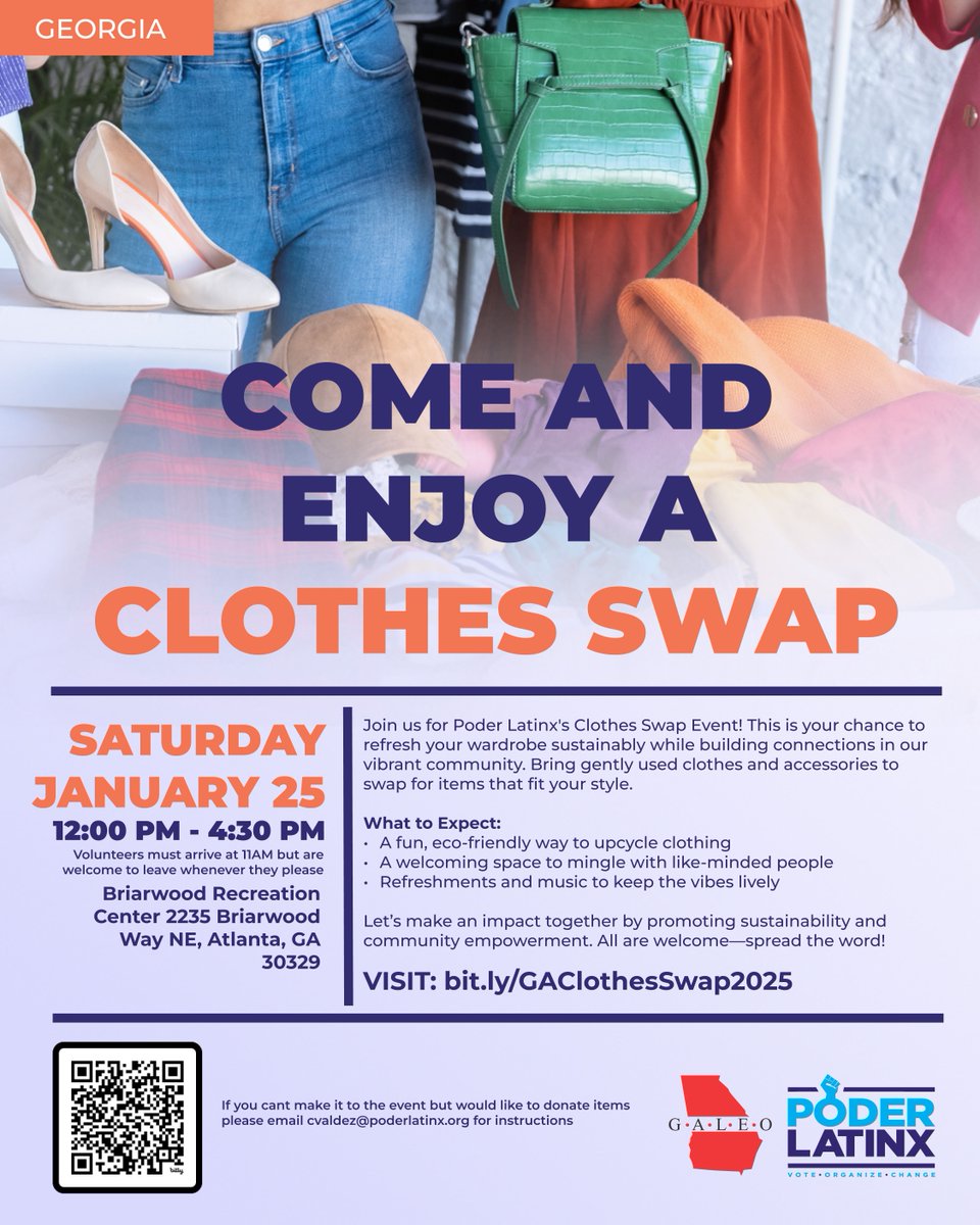 PoderLatinx's tweet image. 🌟 Refresh your wardrobe sustainably! 🌱 Join us for a Clothes Swap! Bring gently used clothes &amp;amp; shoes, trade for &quot;new-to-you&quot; pieces, and learn how swapping saves money &amp;amp; the planet. Spread the word—let’s make sustainability a community effort! #ClothesSwap #PoderLatinx