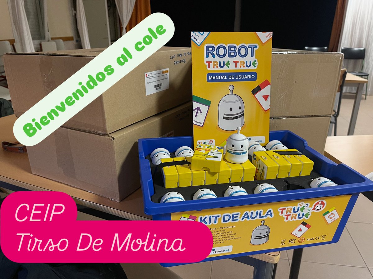 Ya están llegando los primeros robots a los centros. Hoy, en el CE.I.P. Tirso De Molina de #Madrid #arganzuela han recibido los famosos True-True. Esperamos que sus alumnos se diviertan con sus nuevos amigos robóticos.
#IF_CMadrid #CodigoEscuela4_0_Madrid #STEAM