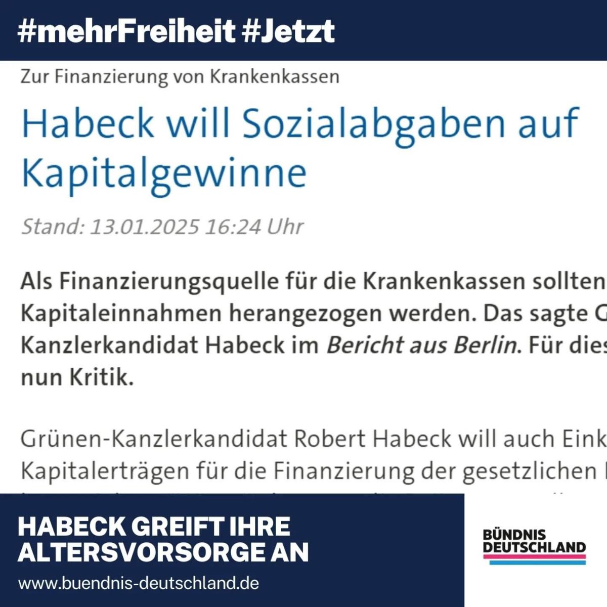 marioladdey's tweet photo. Minister Habeck will Kapitalgewinne wie Zinsen und Dividenden in die Beitragsbemessung der Sozialversicherung einbeziehen. Was auf den ersten Blick wie eine Lösung zur Finanzierung der Krankenkassen aussieht, entpuppt sich als massiver Angriff auf die private Vorsorge. https://t.co/VfcDgjbovu