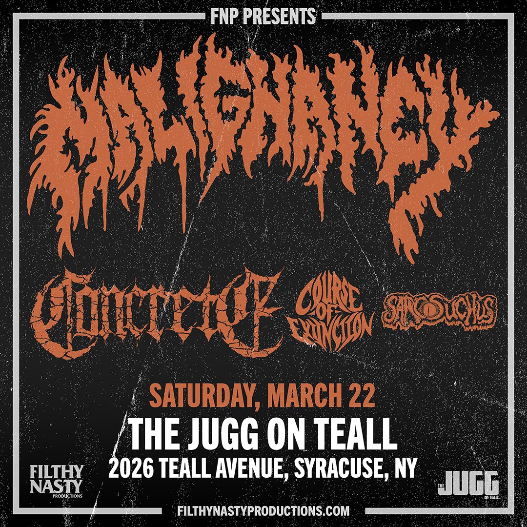 MALIGNANCY (@staymalignant) on Twitter photo Awesome Upstate NY Show Announcement!! <a href="/StayMalignant/">MALIGNANCY</a> rocks The Jugg on Teall in Syracuse NY on Sat March 22nd with special guest Concrete , Course of Extinction, and Sarcosuchus !!!
etix.com/ticket/v/35688… Awesome Upstate NY Show Announcement!! <a href="/StayMalignant/">MALIGNANCY</a> rocks The Jugg on Teall in Syracuse NY on Sat March 22nd with special guest Concrete , Course of Extinction, and Sarcosuchus !!!
etix.com/ticket/v/35688…