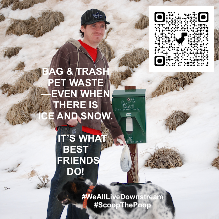 MrDroplet's tweet photo. Bag &amp; trash pet waste-- even when there is ice and snow.  It's what best friends do!  
Scan QR for more about pet waste and stormwater.

#ScoopThePoop
#WeAllLiveDownstream https://t.co/Taix2SCDmI