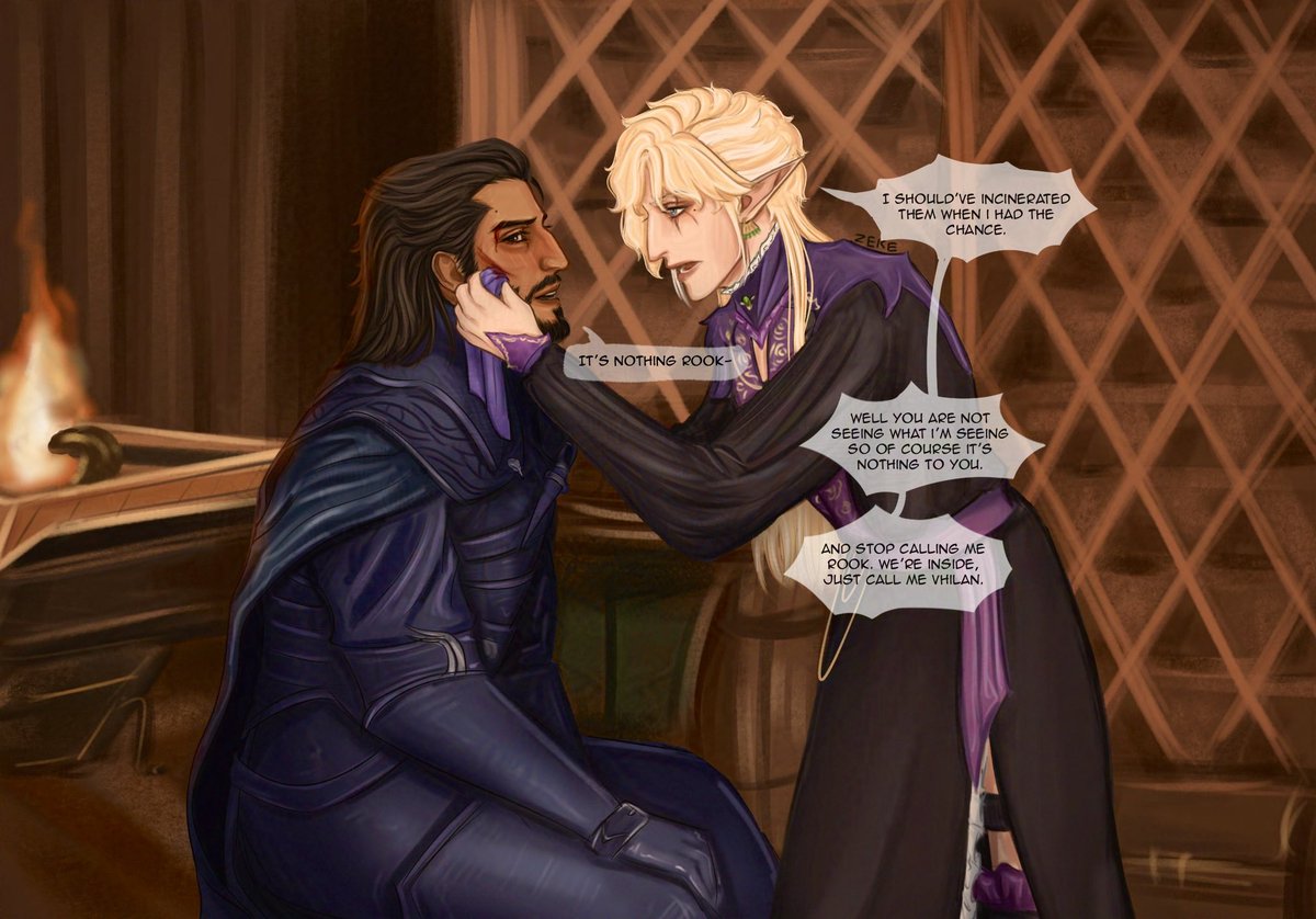 Zeke_arts's tweet photo. Rookanis panel from short comic I’m working on.

This is before their relationship. Vhilan has a slight crush on him👌🏻.

#rookanis #Lucanis #dragonageart https://t.co/EWGcBrdoC6
