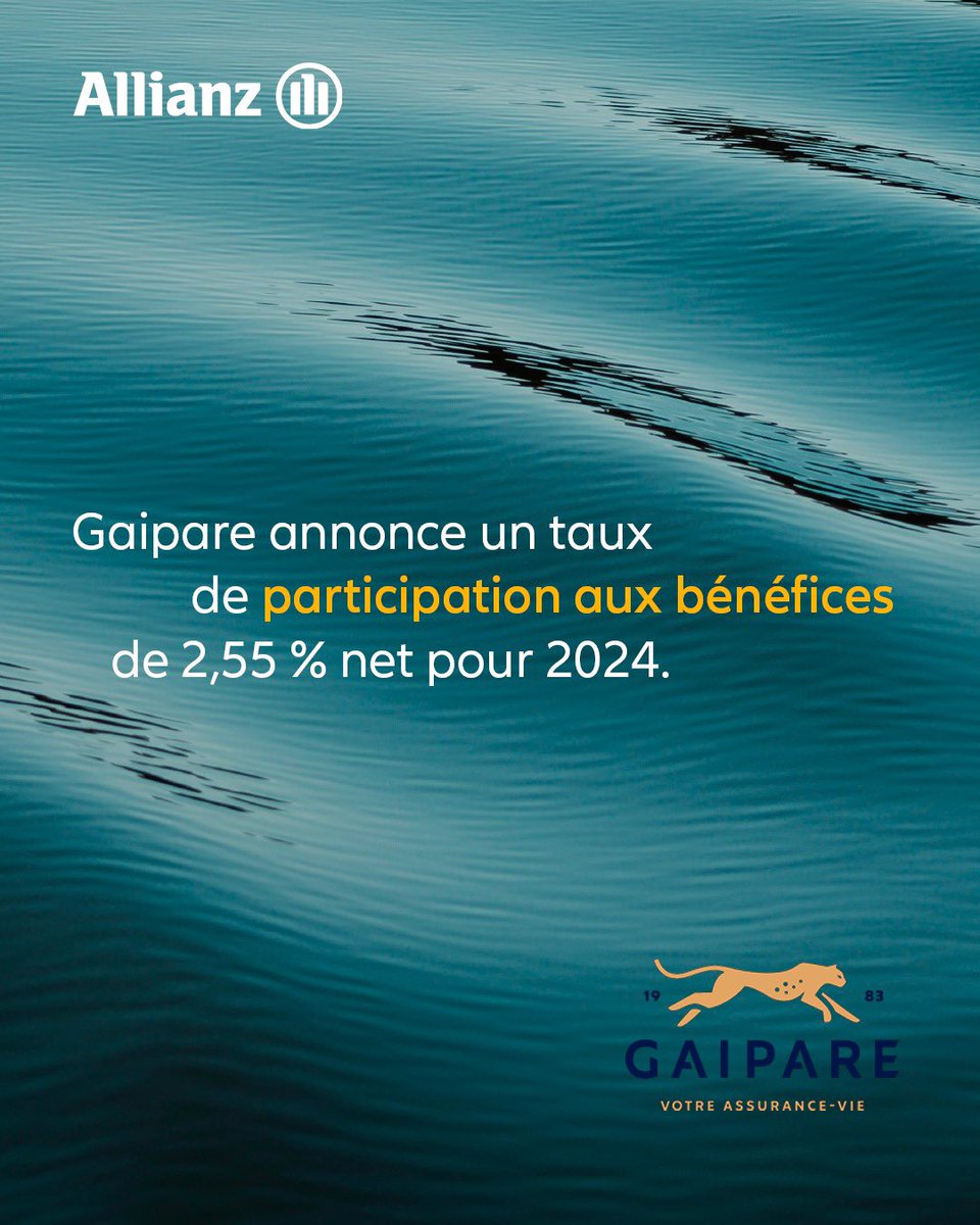 🔹 Gaipare annonce un taux de participation aux bénéfices de 2,55 % net pour 2024 ! 🔹

📊 Rendement des 5 dernières années : 11,22 %.

🔜 En 2025, 1 % de revalorisation sur les versements entre janvier et juin.
Plus d'infos 👉 bit.ly/40eC1Bn
