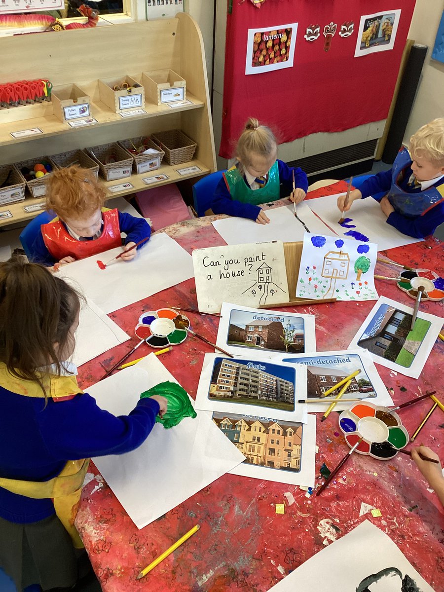 ReceptionSTP's tweet photo. After learning all about the different types of houses and homes, Reception had a go at painting their own house. #EYFSatSTP #ARTatSTP https://t.co/ggqXNqCqyF
