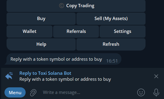 torax_fi's tweet photo. How to buy a token:

✜ Use a sniper bot to make your purchase quickly. A good sniper bot for SOL is available here: https://t.co/FVgqSWqq9y

✜ Start the bot, click “buy,” enter the contract address (CA) and how much you want to buy, then confirm your purchase https://t.co/Myux8bO5Ys