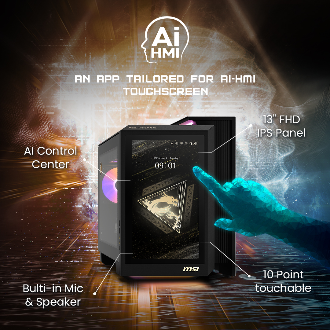 msigaming_de's tweet photo. Mit einem 13-Zoll AI-HMI-Touchpanel ist es dein AI-Kontrollzentrum für nahtlose Interaktionen, Hardware-Monitoring, Bildschirmsteuerung und Shortcut-Einstellungen.
https://t.co/LG1kccYoOB
#MSIxCES2025 #MSIAIPC #GamingDesktop https://t.co/NayIPUW0nk