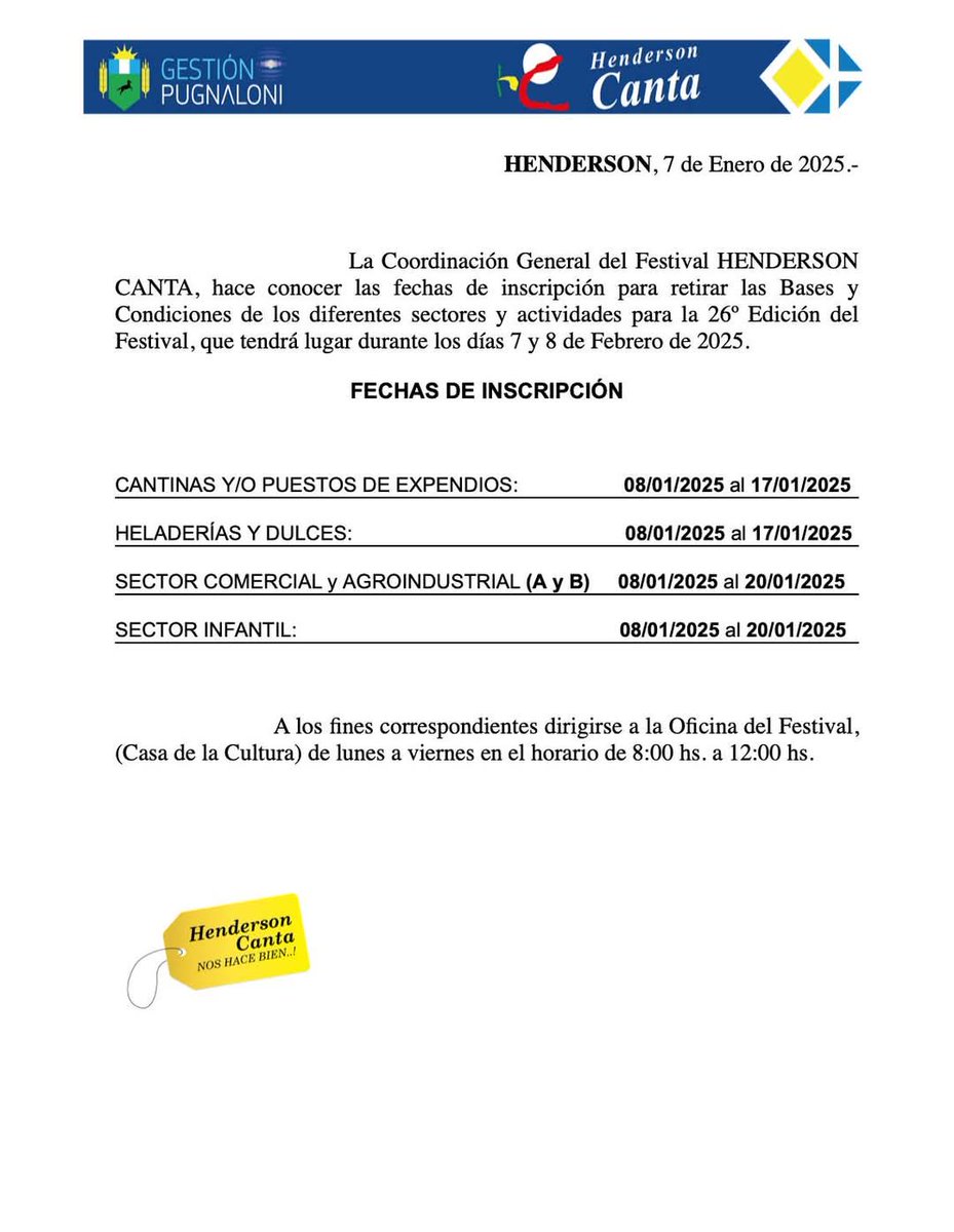 MunicipalidadHY's tweet photo. Últimos días para formar parte de la fiesta más convocante de la Ciudad https://t.co/B0tTnnWEXH