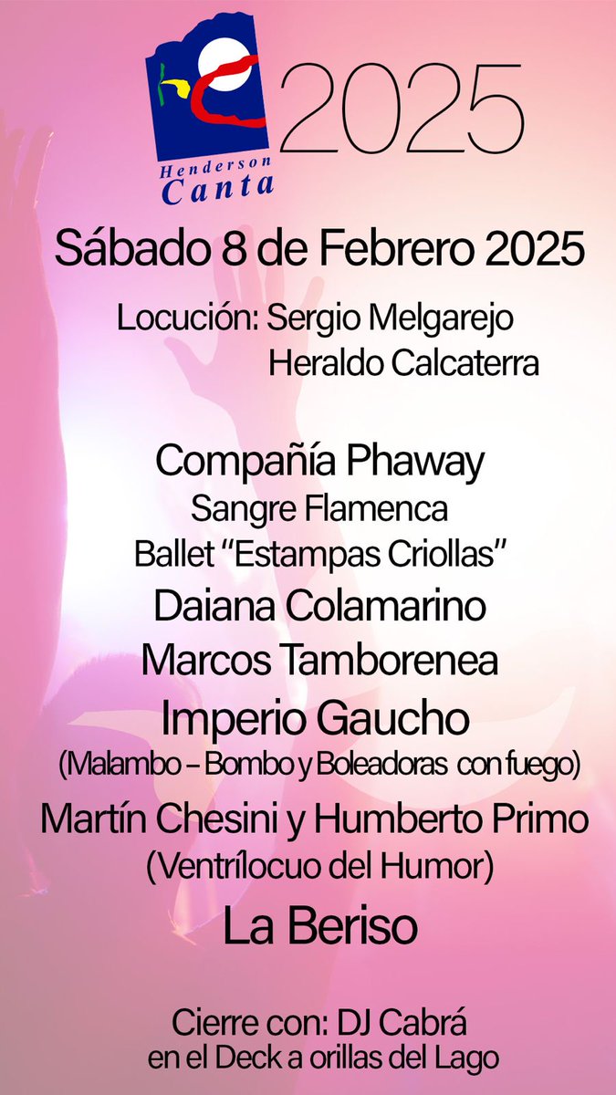 MunicipalidadHY's tweet photo. Grilla del sábado 8

Henderson Canta 2025 https://t.co/AQGPZWDhON