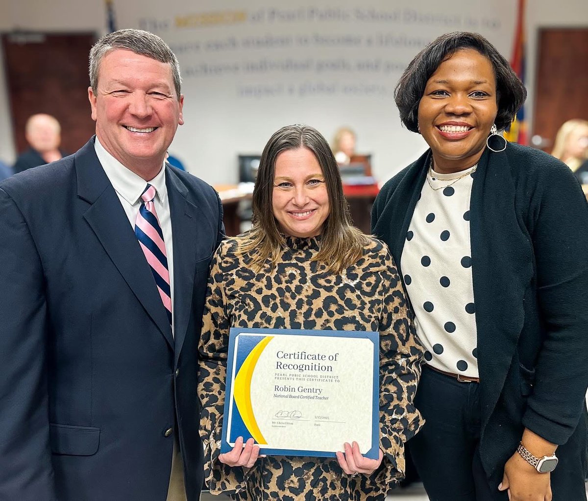During the January board meeting, Pearl Lower Elementary kindergarten teacher Robin Gentry was recognized for earning her National Board Certification. Congratulations, Mrs. Gentry! #wearepearl #wordstoaction  #lifelonglearner #NBCT