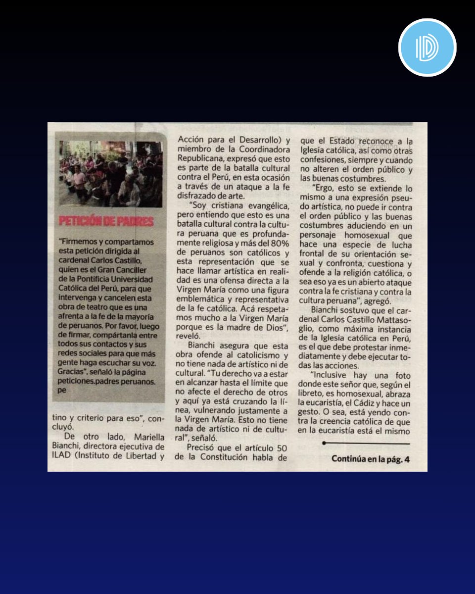 Ilad_media's tweet photo. ##ILADMedia 🎙️| ¡Somos portada! 💥 Medios de prensa hacen eco de la denuncia hecha por ILAD Media sobre obra de teatro que se burla de la fe católica y la figura de la Virgen María. ⛪️
¿Qué opinas?
#PUCP #CCPUCP #progresismo #lgtb #pride #cristianismo #religion #progres #noticias https://t.co/VcBIzp7LY6
