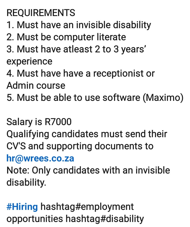 CarolBoitumelo1's tweet photo. Hi 

I am looking for a Receptionist or Office Administrator in Midrand.

Email your CV and supporting documents to hr@wrees.co.za https://t.co/2RLK6QPNcB