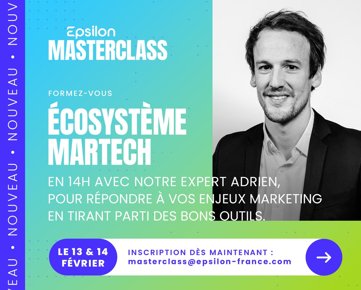 🚀 Maîtrisez, intégrez et optimisez les outils #Martech les plus performants pour garantir le succès de votre marketing digital avec notre #Formation Epsilon Masterclass sur le #Martech !

📆 Les 13 et 14 février de 9h à 17h30

➡️ epsilon-france.com/formation/ecos…

🌐 À distance