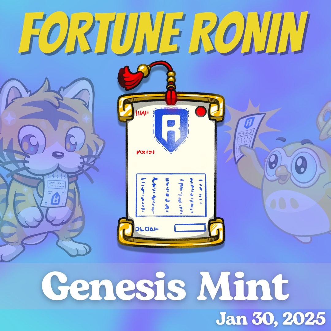Estu_SrZ's tweet image. 🔥 Fortune Ronin 3 WL Giveaway!🔥

 The winners: Friday 17th
⌛Mint-Day on January 30th⌛

⭐Follow @Estu_SrZ &amp;amp; @FortuneRonin
⭐RT &amp;amp; Like this tweet
⭐Tag 3 friends
⭐Comment your Ronin Wallet Address
⭐Join the Discord: discord.gg/442RjZCagy
More info below:
#kindcreator