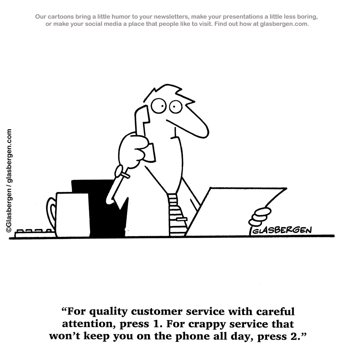 RGlasbergen's tweet photo. Today's Cartoon / January 15, 2025 @ https://t.co/BeGTui6XpX via Glasbergen Cartoon Service. ©Glasbergen
#customerservice #CallCenter #CustomerExperience #CopyrightedMaterial #cartoonoftheday https://t.co/K373zroC34