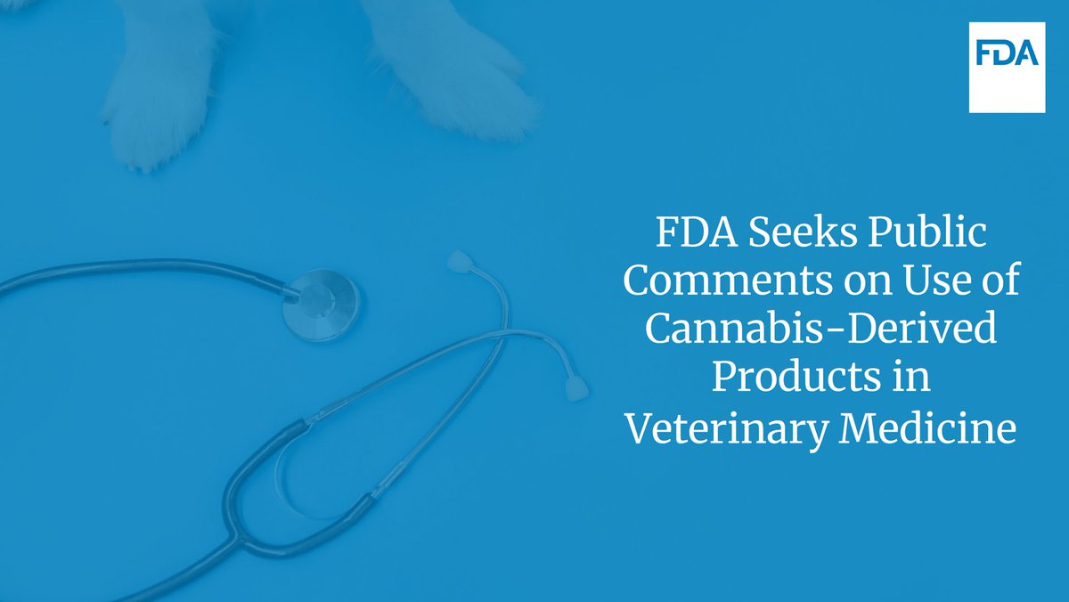 FDAanimalhealth's tweet image. Until April 16, FDA is seeking public comments, particularly from veterinarians, about use of cannabis-derived products (CDP) in animals. Your submissions can enhance our knowledge + improve FDA’s understanding of vets’ experiences with CDPs. For more: fda.gov/animal-veterin….