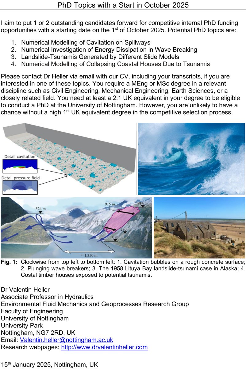 Valentin Heller (@valentinheller) on Twitter photo I'm looking for excellent #PhD candidates for competitive funding opportunities at <a href="/UoNresearch/">Nottingham Research</a> (UK & international applicants). Please send your CV with GPAs by end of January to: Valentin.heller@nottingham.ac.uk
#PhDposition #Engineering #Tsunamis #Hydraulics #CFD #Waves #FSI I'm looking for excellent #PhD candidates for competitive funding opportunities at <a href="/UoNresearch/">Nottingham Research</a> (UK & international applicants). Please send your CV with GPAs by end of January to: Valentin.heller@nottingham.ac.uk
#PhDposition #Engineering #Tsunamis #Hydraulics #CFD #Waves #FSI