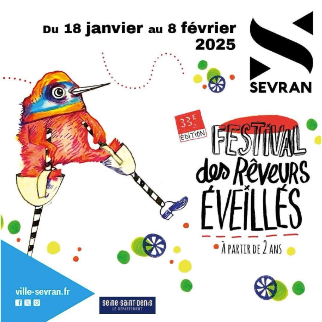 Salon du livre et de la presse jeunesse (@slpj93) on Twitter photo Du 18 janvier au 8 fĂ©vrier 2025, le festival des « RĂȘveurs Ă©veillĂ©s » sâinstalle Ă Sevran pour sa 33e Ă©dition. Dix-huit compagnies seront au rendez-vous, pour plus dâune soixantaine de reprĂ©sentations. RĂ©servations : billetterie@ville-sevran.fr, par tĂ©lĂ©phone au 01 49 36 51 75. Du 18 janvier au 8 fĂ©vrier 2025, le festival des « RĂȘveurs Ă©veillĂ©s » sâinstalle Ă Sevran pour sa 33e Ă©dition. Dix-huit compagnies seront au rendez-vous, pour plus dâune soixantaine de reprĂ©sentations. RĂ©servations : billetterie@ville-sevran.fr, par tĂ©lĂ©phone au 01 49 36 51 75.