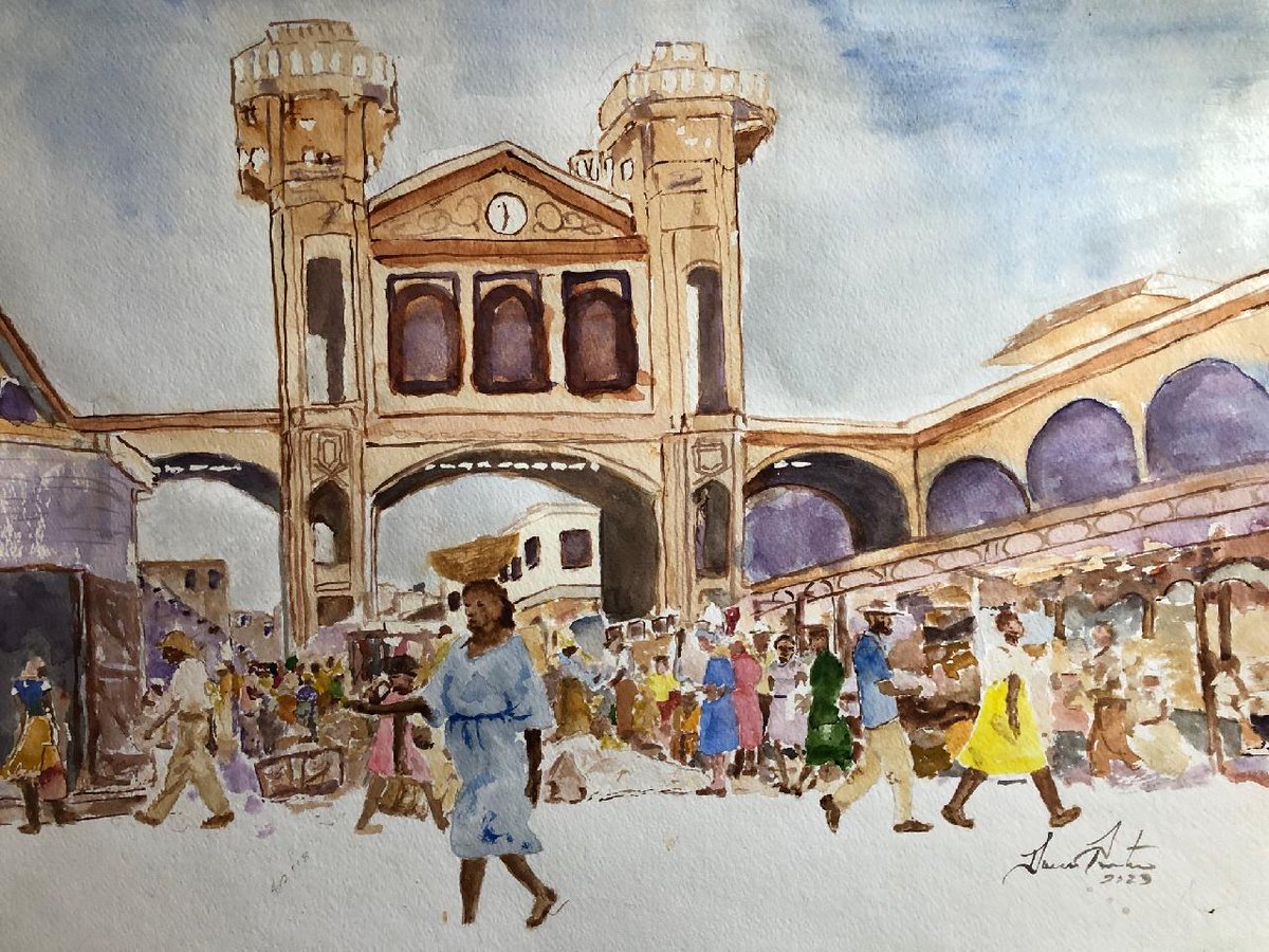 Port au Prince Haiti circa 1957.
Back when Haiti was a prosperous country. Original watercolor