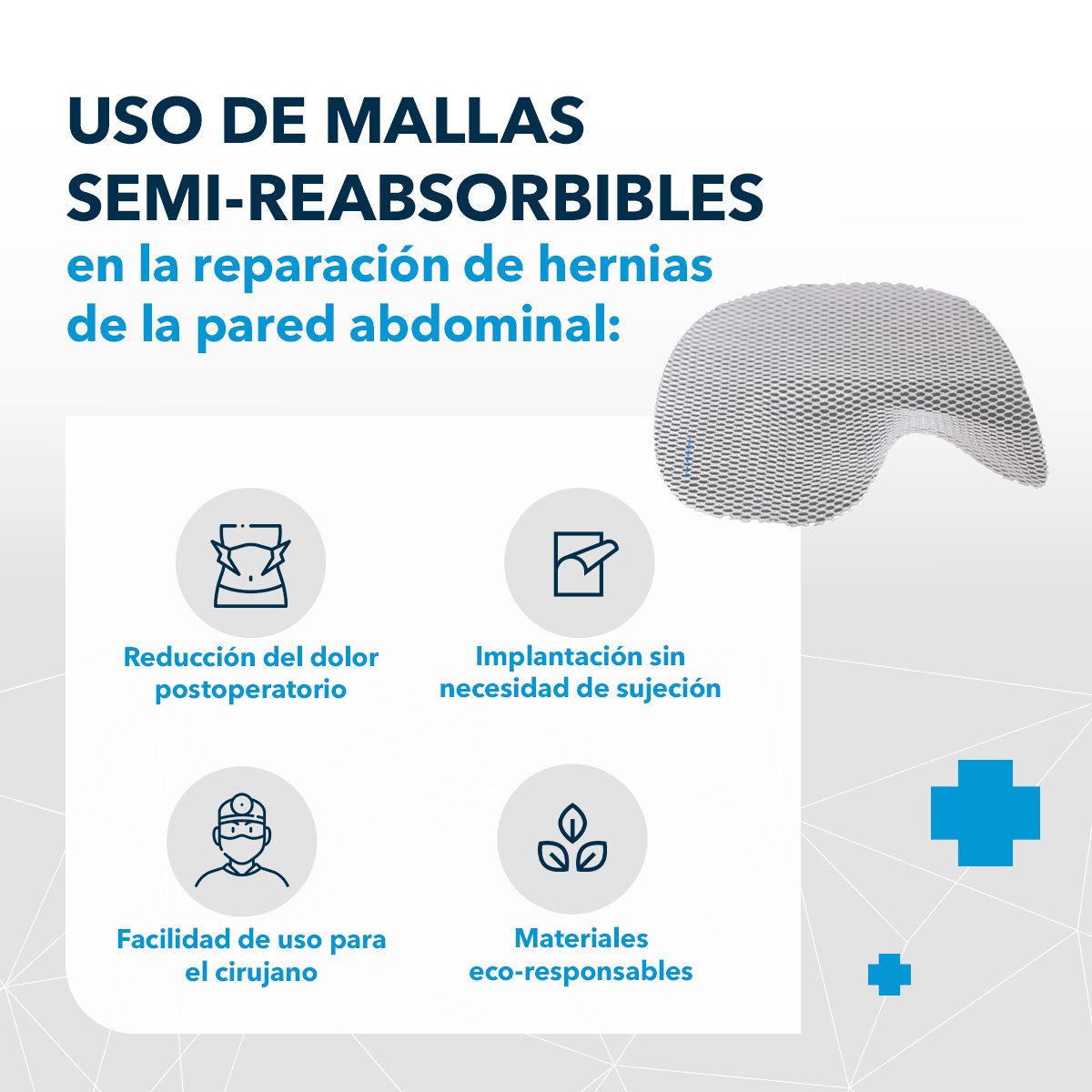 primendocirugia's tweet photo. Nuestras mallas quirúrgicas 4D semi-reabsorbibles (#PLLA + polipropileno) ofrecen:
✔️ Menor dolor postoperatorio
✔️ Colocación sin fijación, más comodidad
✔️ Fácil manejo para el cirujano
✔️ Material biocompatible y sostenible https://t.co/oTLO6EOjgT https://t.co/83y97cXzdY