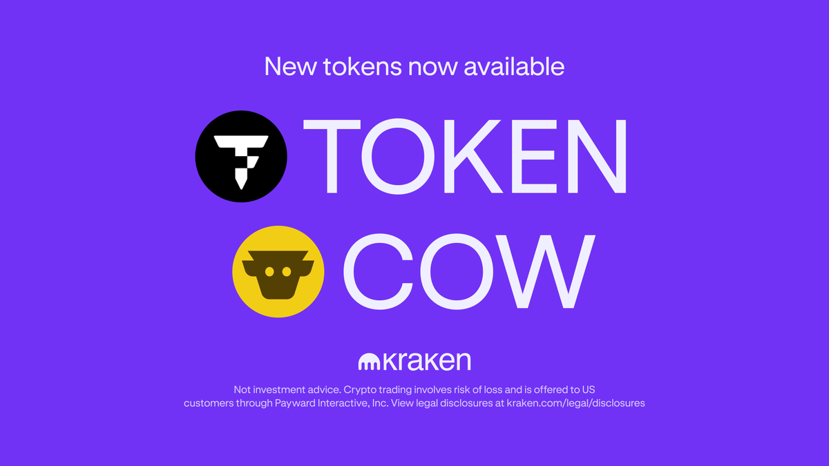 📣 Today’s the day! CoW Protocol and TokenFi are now available for trading on Kraken!

✔️ Deposits and withdrawals are enabled.

🎉 Trading is now live!

$COW <a href="/CoWSwap/">CoW DAO</a>
$TOKEN  <a href="/tokenfi/">TokenFi</a>

Trade here ⤵️
krakenpro.onl/9f1e/3ye8harx

*Geographic restrictions apply