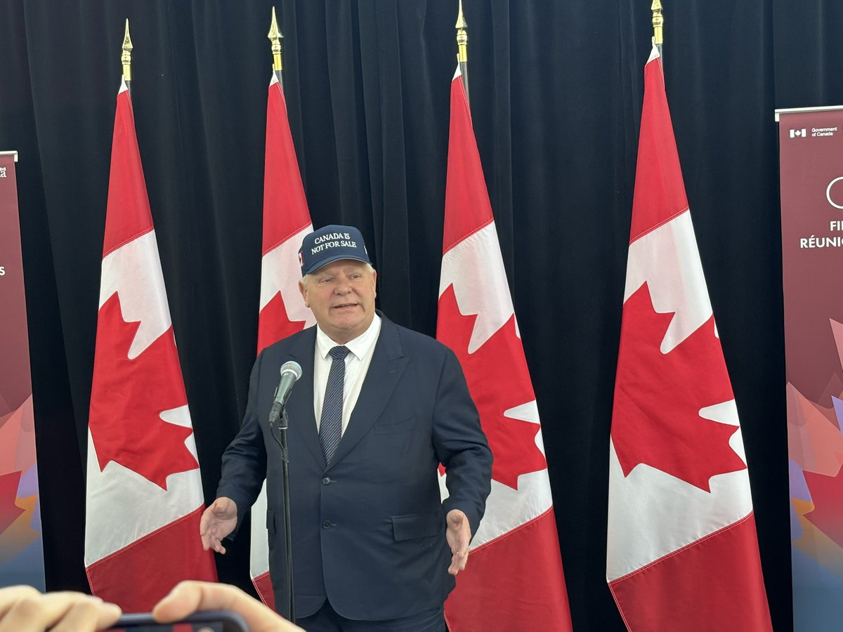 btaplatt's tweet photo. Doug Ford had arrived at the premiers meeting in Ottawa with his own hat: Canada Is Not For Sale https://t.co/8ke3RpHoUg