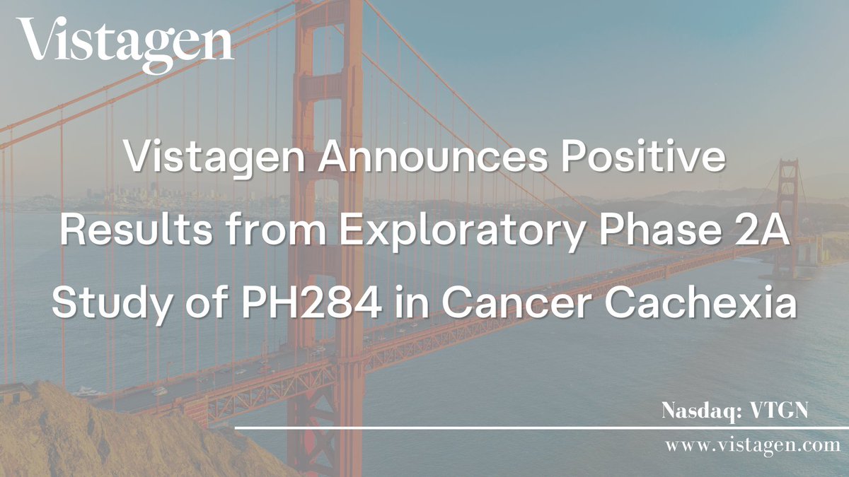 Recent positive results from our Phase 2A study of PH284 demonstrated improvements to subjective feeling of hunger as compared to placebo and appeared safe and well-tolerated in cancer patient population. For more information: bit.ly/40fWw0D $VTGN
