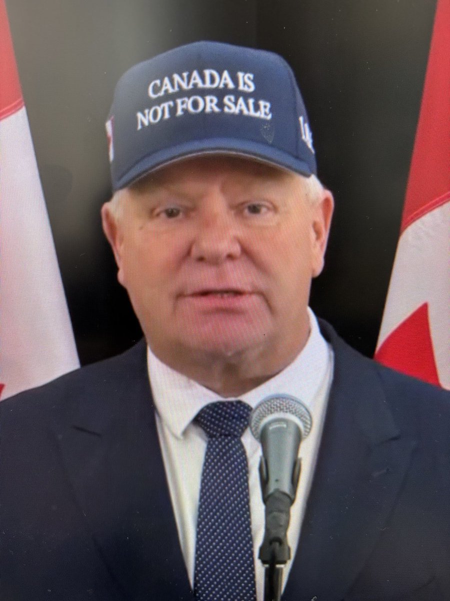 Premier Doug Ford sporting an anti- MAGA hat today at the first ministers’ meeting. “Canada Is Not For Sale.”
#onpoli 
#cdnpoli