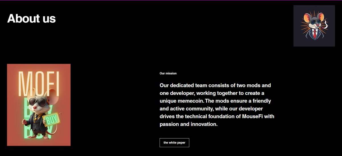MBlock234's tweet photo. MouseFi $MOFI website is online🥳

- all socials are listed
- MouseFI white paper FREE download
- information about how we work

website:  https://t.co/keLmkzHqzs

telegram: https://t.co/HJF4kpu8vM

#memecoin #PumpFunLaunch 

#PEPE #PNUT #CHILLGUY https://t.co/TymkKnSX3f