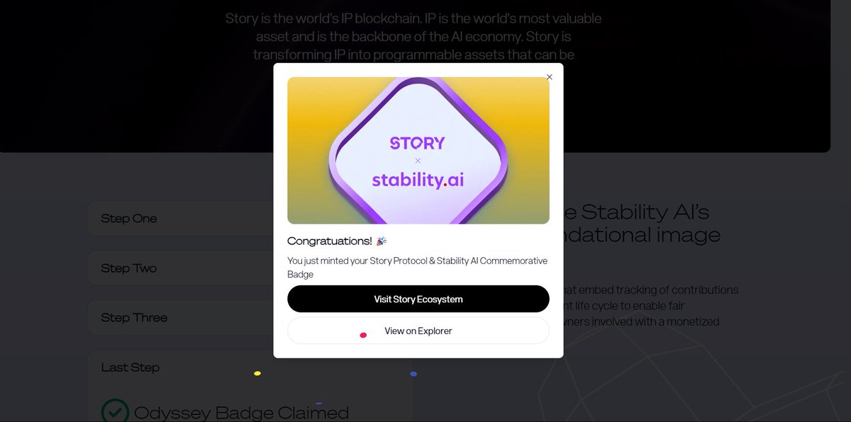 ✨Story Protocol x Stability SBT NFTsini Mintleyin!

Story Protocol airdrobu çok yakında gerçekleşecek. Son işlemleri yapmakta ve ağda aktif olmakta fayda var. Linkten giriş yapın cüzdanınızı bağlayın ve IP test tokeni ile video izledikten sonra nft mintini gerçekleştirin. $IP