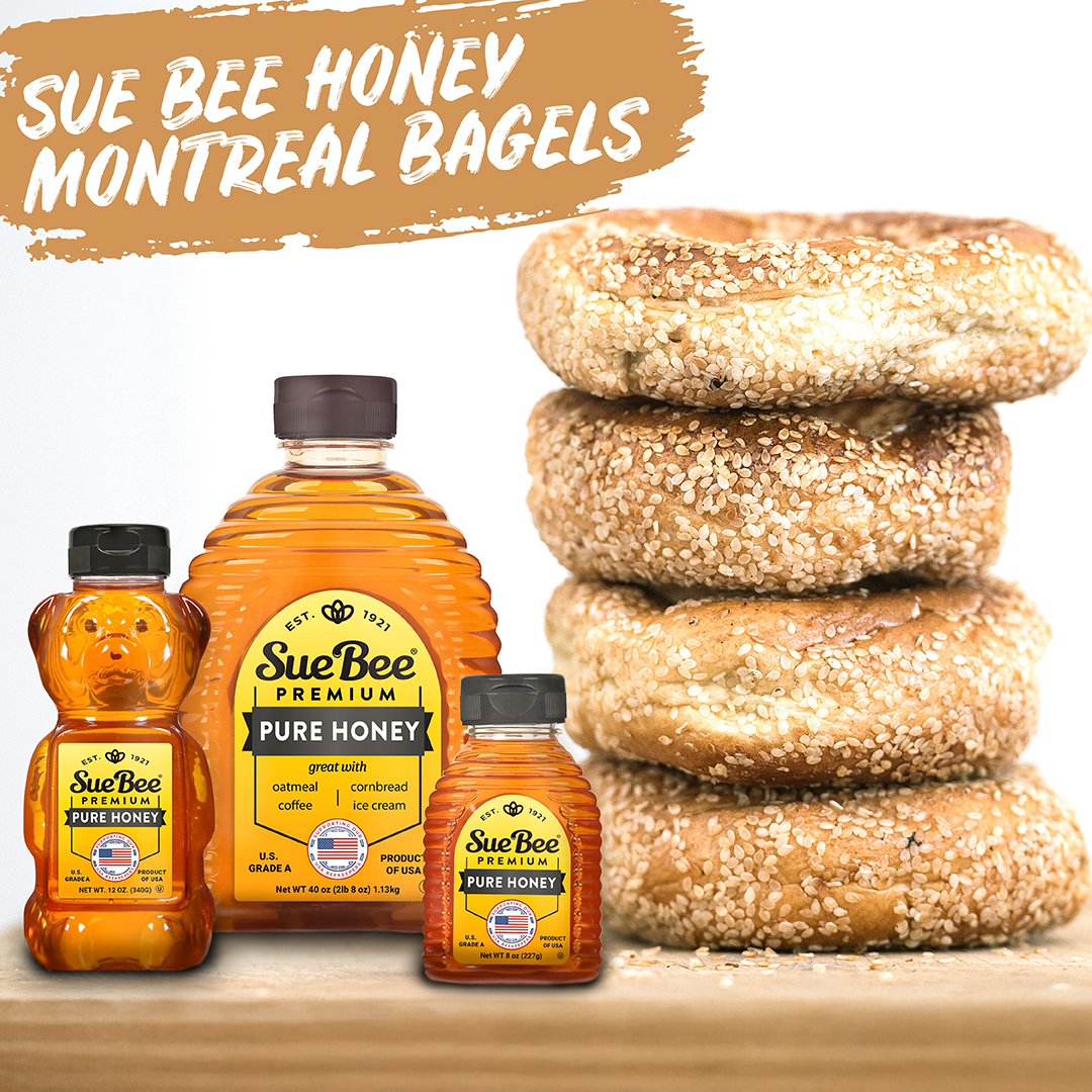 Wake up to the perfect morning treat! Freshly baked homemade Montreal Bagels, golden and chewy and made with the rich sweetness of SUE BEE® Honey. Enjoy as a delicious breakfast snack and start your day off right. bit.ly/3DmGZ7a