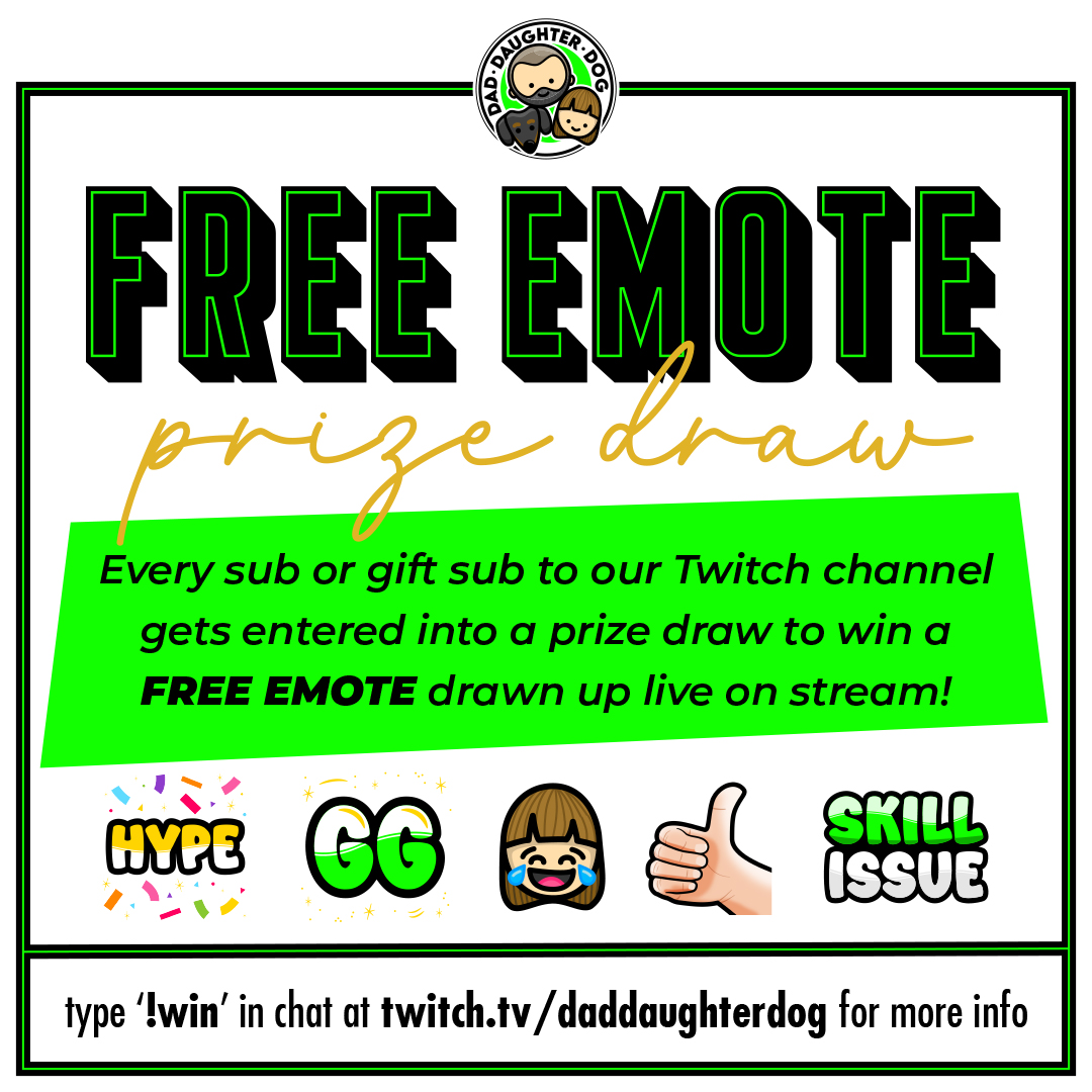 daddaughterdog's tweet photo. 🚨 STREAM ANNOUNCEMENT 🚨

Starting today, subs to our #Twitch channel will be entered into a draw to #WIN a FREE custom emote drawn up live on stream! 

For more info, type !win in chat at https://t.co/23nQPMlL5s.

RTs appreciated. 💚

#SmallStreamers #gaming #prizedraw #design https://t.co/eDrsbyO1iv