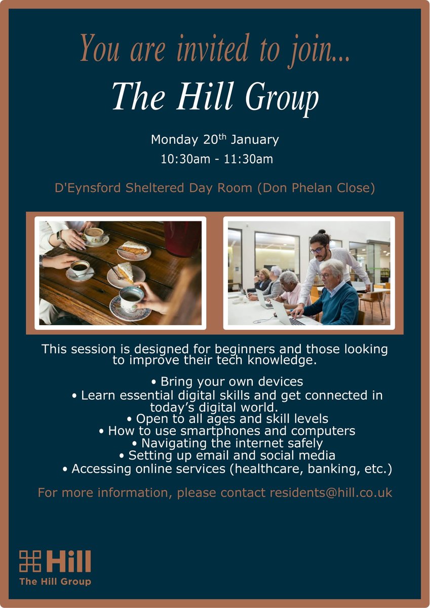 We’re excited to partner with <a href="/Hill_Group_UK/">Hill_Group_UK</a> to bring a Coffee Morning to our estate on Monday, 20th January! ☕ Join us for a digital inclusion session &amp; a chance to connect with the community. #DigitalInclusion #CommunityFirst #CoffeeMorning