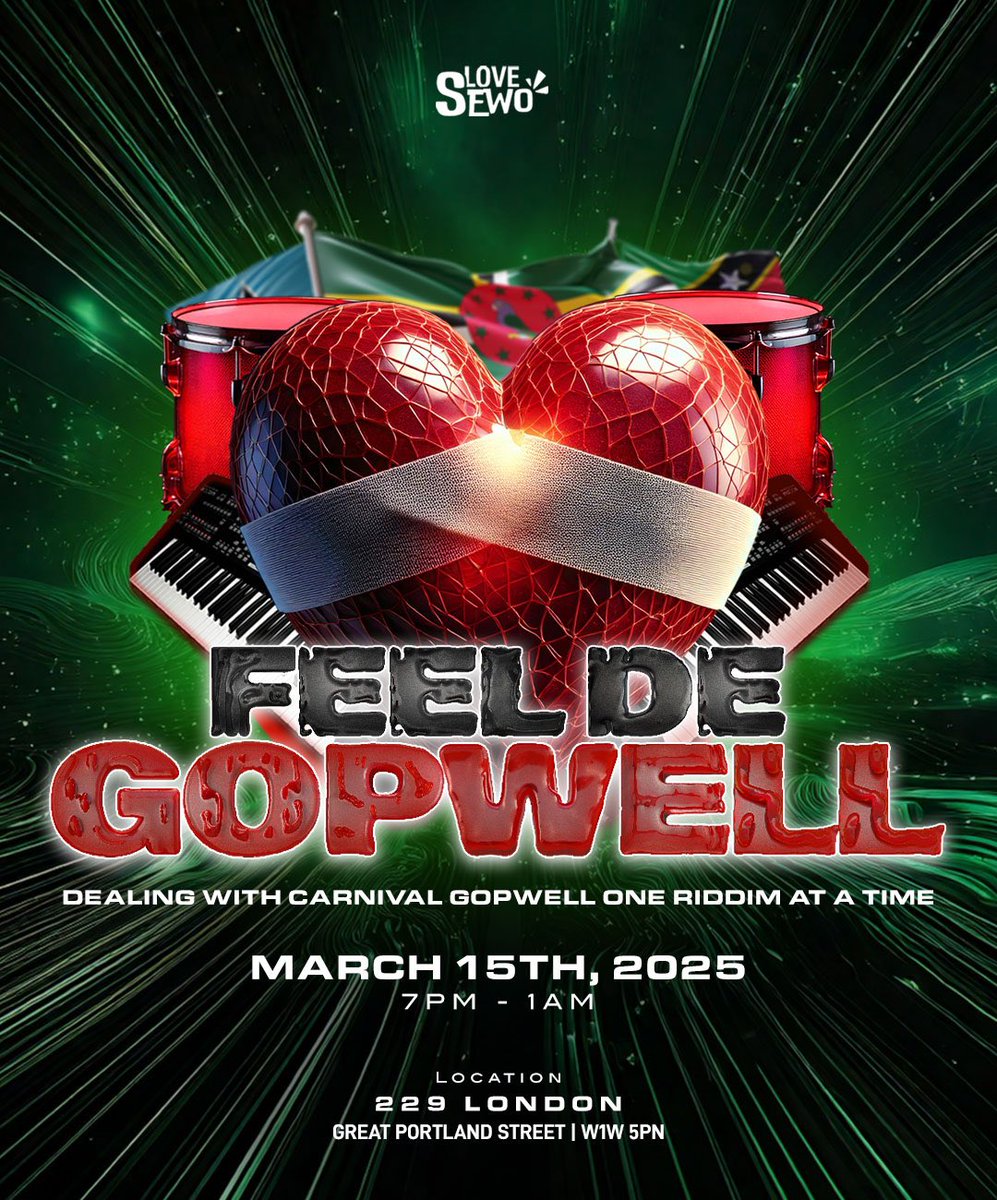 De Gopwell… ALLU FEEL IT TOO⁉️❤️‍🩹

In preparation for the inevitable HEARTBREAKING return from Mas Domnik &amp; Trinidad Carnival, we’re set to deal with the Carnival Gopwell the only way we know how… 

One. Riddim. At. A. Time.

Love Sewo proudly presents:
🔥❤️‍🩹Feel de GOPWELL!❤️‍🩹🔥