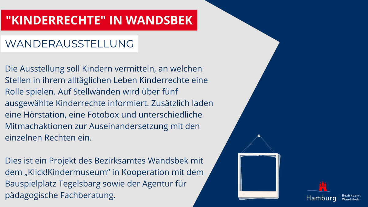 Die #Ausstellung "#Kinderrechte" in #Wandsbek ist weitergezogen. Sie kann bis zum 14.2.25, jeden Montag von 14:30 -16 Uhr in der Schule Am #Eichtalpark, (Walddörferstraße 243, 22047 HH) besucht werden. Weitere Infos 🔗: t1p.de/oqyef.